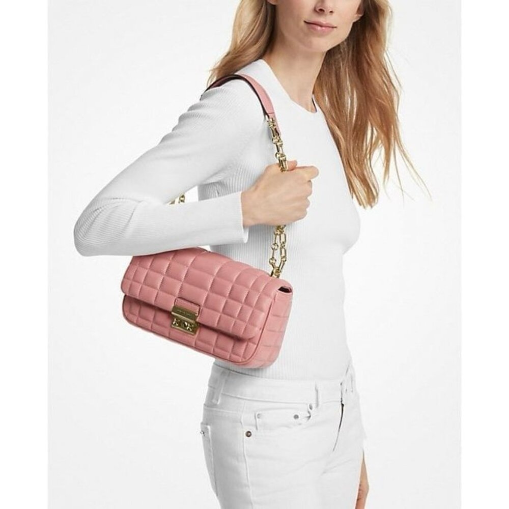 Michael Kors shoulder bag tribeca large quilted leather sunset rose